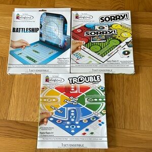 Lot of 3 mini classic board games Hasbro Colorforms Trouble Sorry Battleship NEW